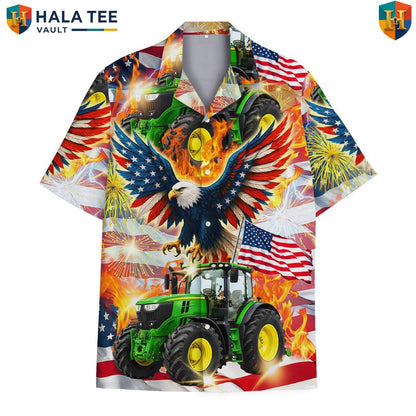 American Eagle Tractor Tropical Shirt Mens Farm Country Patriotic Resort Top