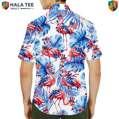 American Flag Flamingo Short-sleeve button-up shirt Mens Fourth Of July Luau Resort Outfit