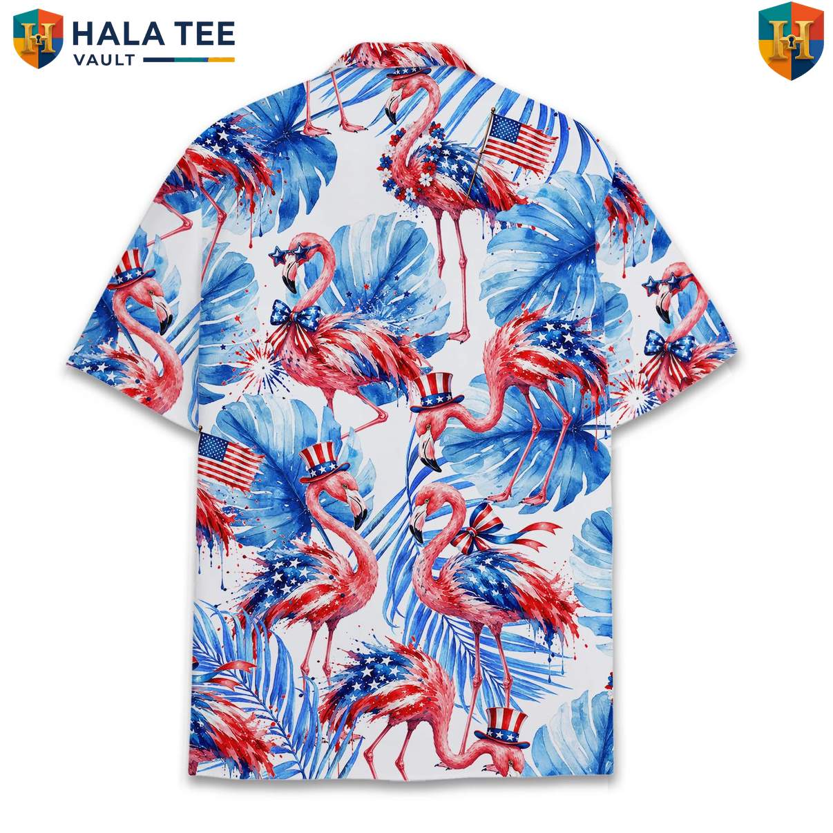 American Flag Flamingo Short-sleeve button-up shirt Mens Fourth Of July Luau Resort Outfit