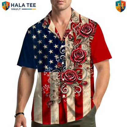 American Flag USA Hawaiian Shirt Mens Patriotic Independence Day Celebration