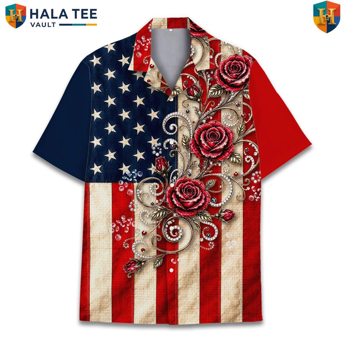 American Flag USA Aloha Shirt Mens Patriotic Independence Day Celebration
