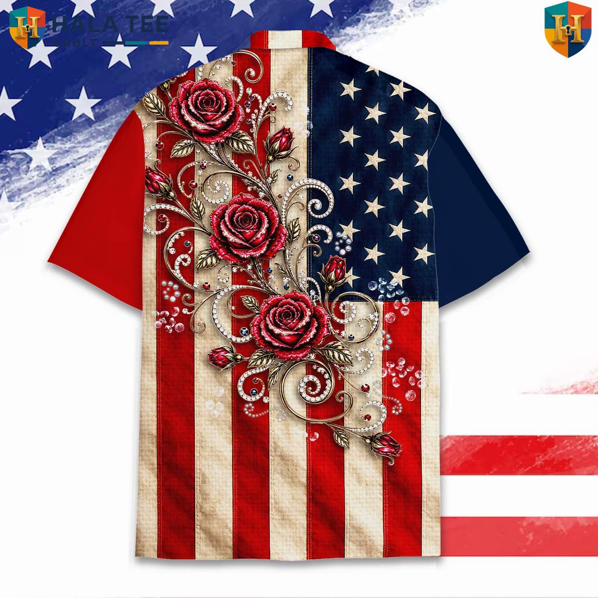 American Flag USA Short-sleeve button-up shirt Mens Patriotic Independence Day Celebration