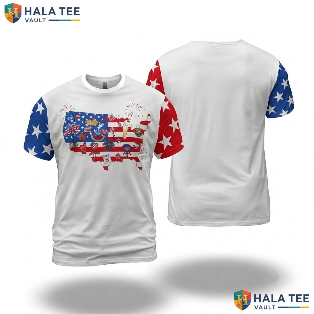 American Flag White 3D T-Shirt Womens Fourth Of July Independence Day Top