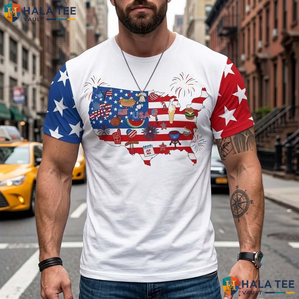 American Flag White 3D Printed T-Shirt Womens Fourth Of July Independence Day Top