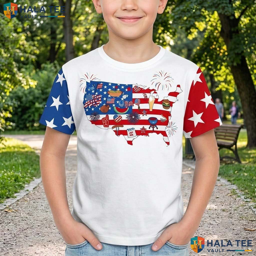 American Flag White AOP T-Shirt Womens Fourth Of July Independence Day Top