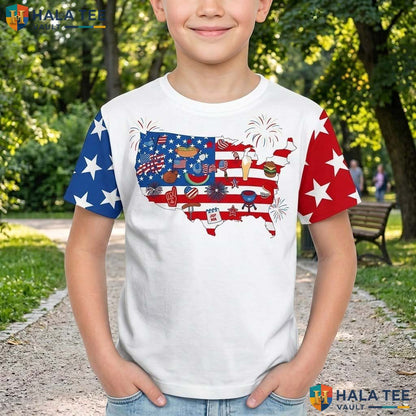 American Flag White AOP T-Shirt Womens Fourth Of July Independence Day Top