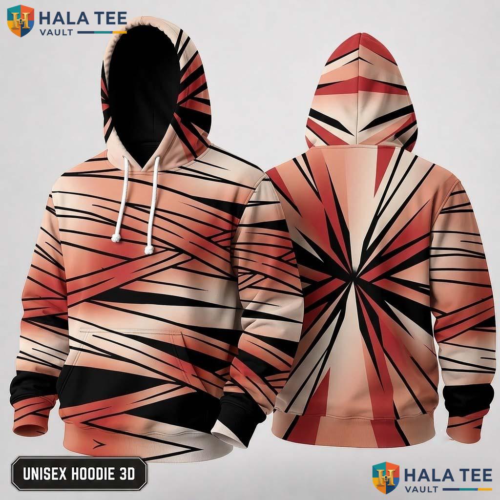 Angular Lines Warm Tone 3D Hoodie Dynamic Bold Abstract Streetwear Top