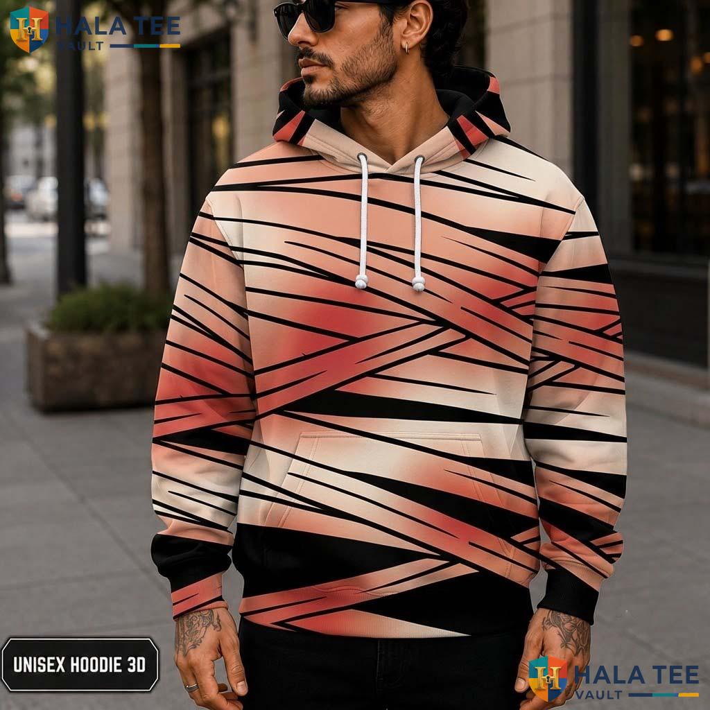 Angular Lines Warm Tone 3D Printed Hoodie Dynamic Bold Abstract Streetwear Top