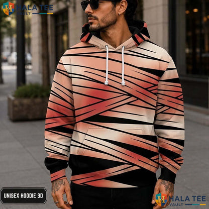Angular Lines Warm Tone 3D Printed Hoodie Dynamic Bold Abstract Streetwear Top