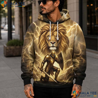 Armored Knight Lion 3D Printed Hoodie Fierce Heroic Graphic Casual Streetwear