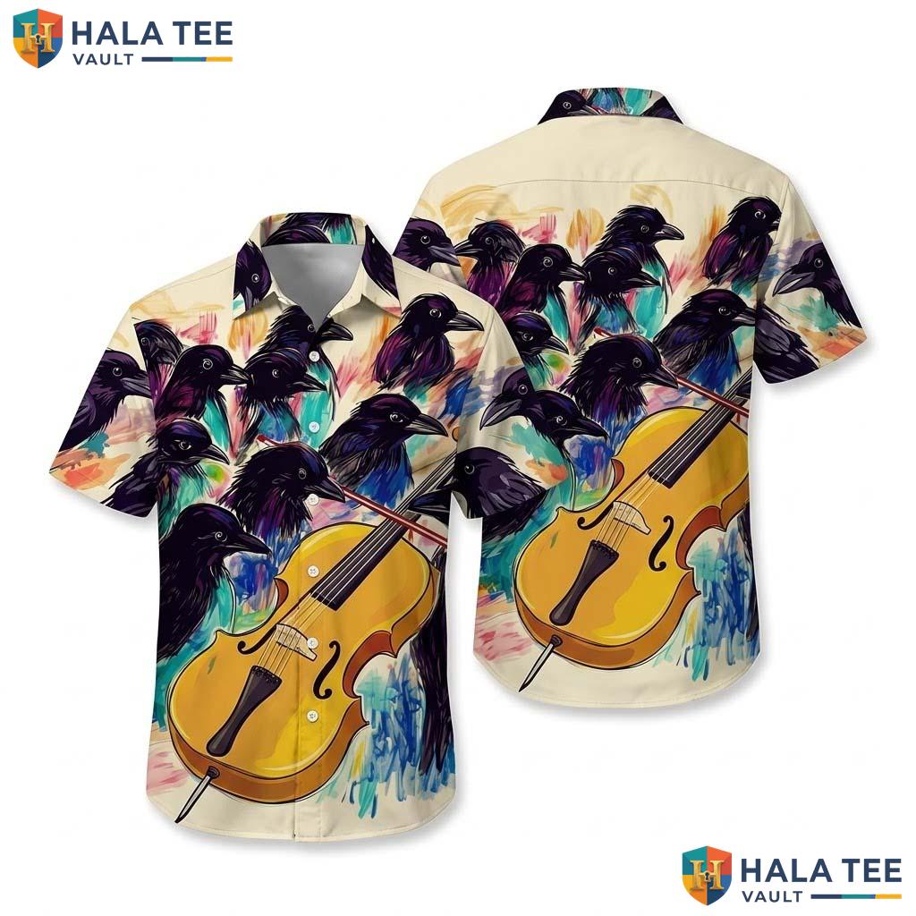 Artistic Crows Violin Aloha Shirt Colorful Mens Casual Button Down Party Top