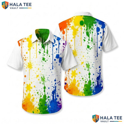 Artistic Paint Splash Hawaiian Shirt Multicolored Casual Summer Button Down