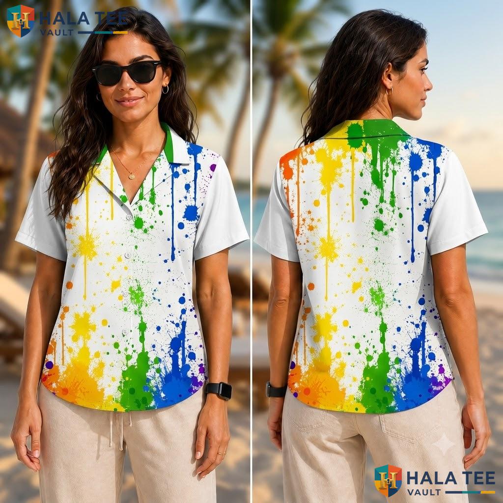 Artistic Paint Splash Hawaiian Shirt Multicolored Casual Summer Button Down Adult