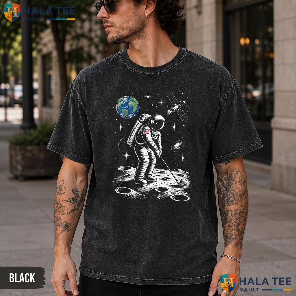 Astronaut Galaxy Washed T-Shirt Cool Space Moon Design For Men And Women