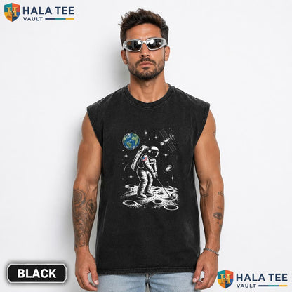 Astronaut Galaxy Streetwear Washed T-Shirt Cool Space Moon Design For Men And Women