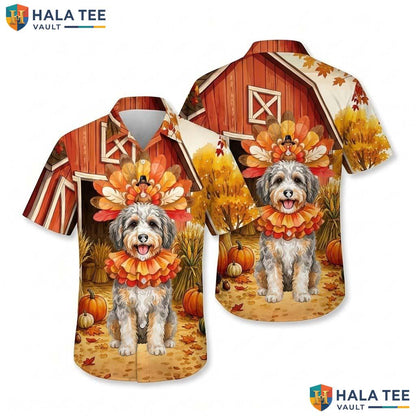 Aussiedoodle Turkey Thanksgiving Hawaiian Shirt Dog Costume Fall Mens