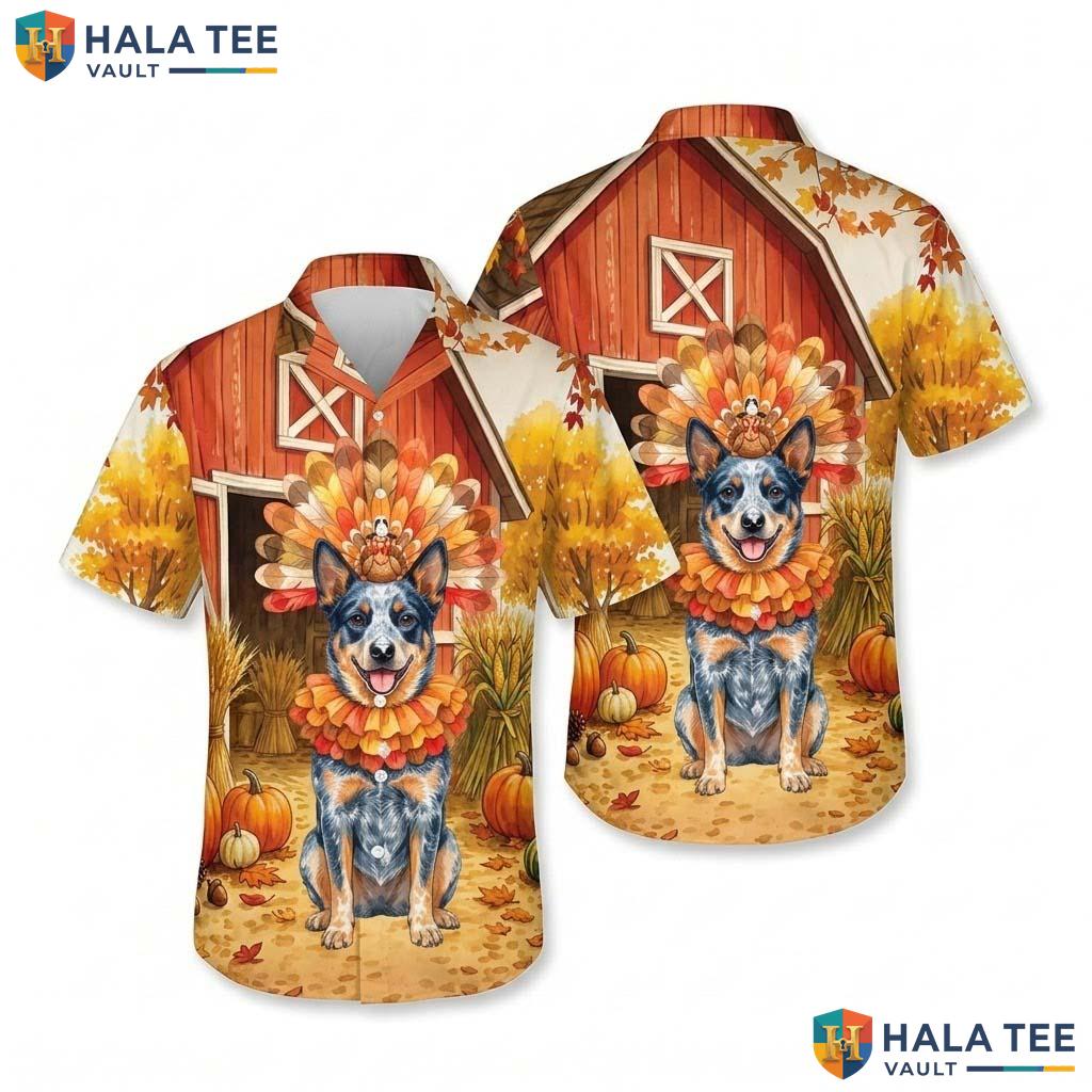 Australian Cattle Dog Thanksgiving Hawaiian Shirt Fall Scene Costume