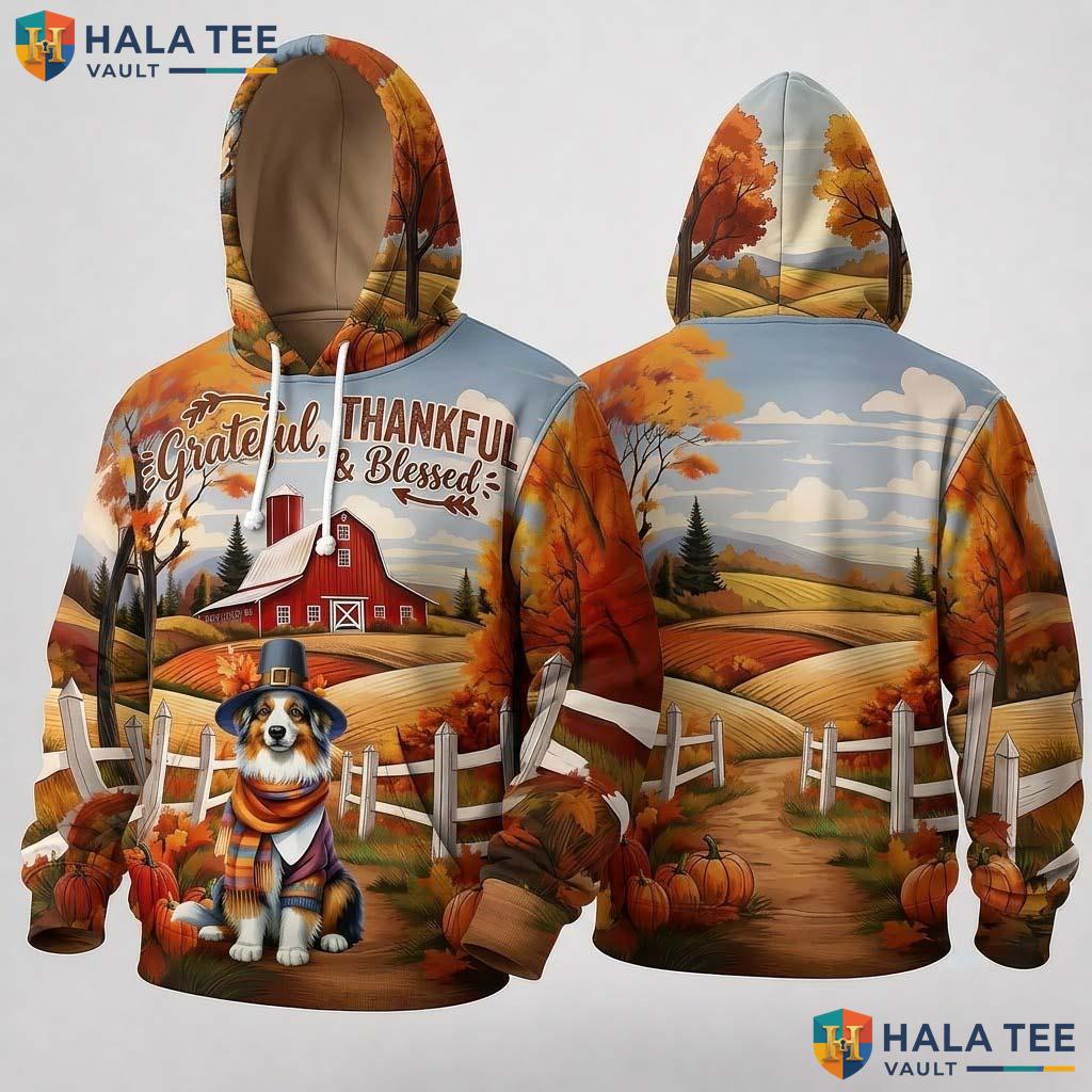 Australian Shepherd Blessed Thanksgiving 3D Hoodie Grateful Fall Top