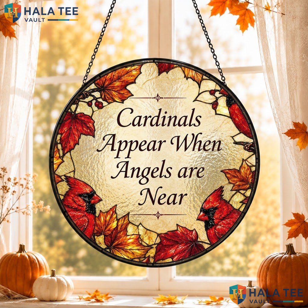 Autumn Cardinals Halloween Stained Glass Suncatcher Fall Window Room Art