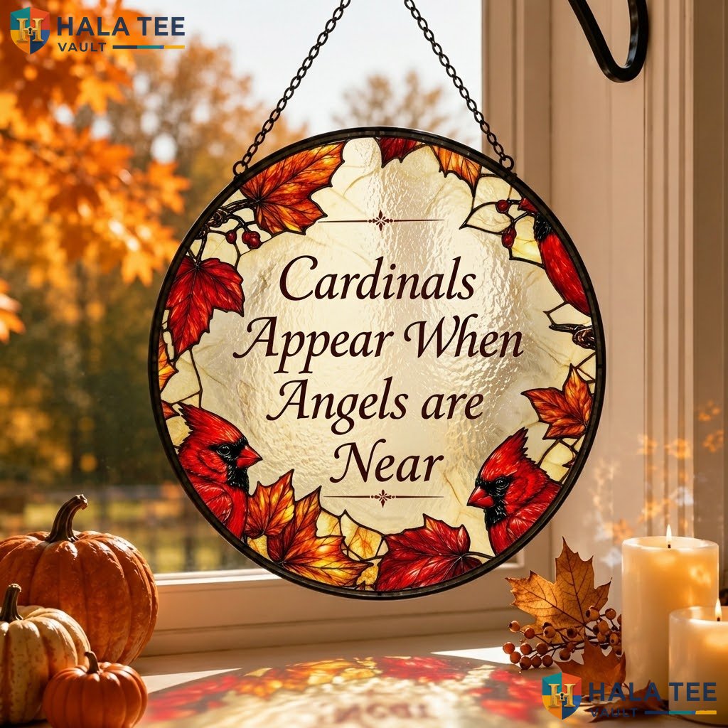 Autumn Cardinals Halloween Stained Glass Suncatcher Fall Window Room Art Adult