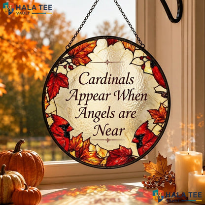 Autumn Cardinals Halloween Stained Glass Suncatcher Fall Window Room Art Adult