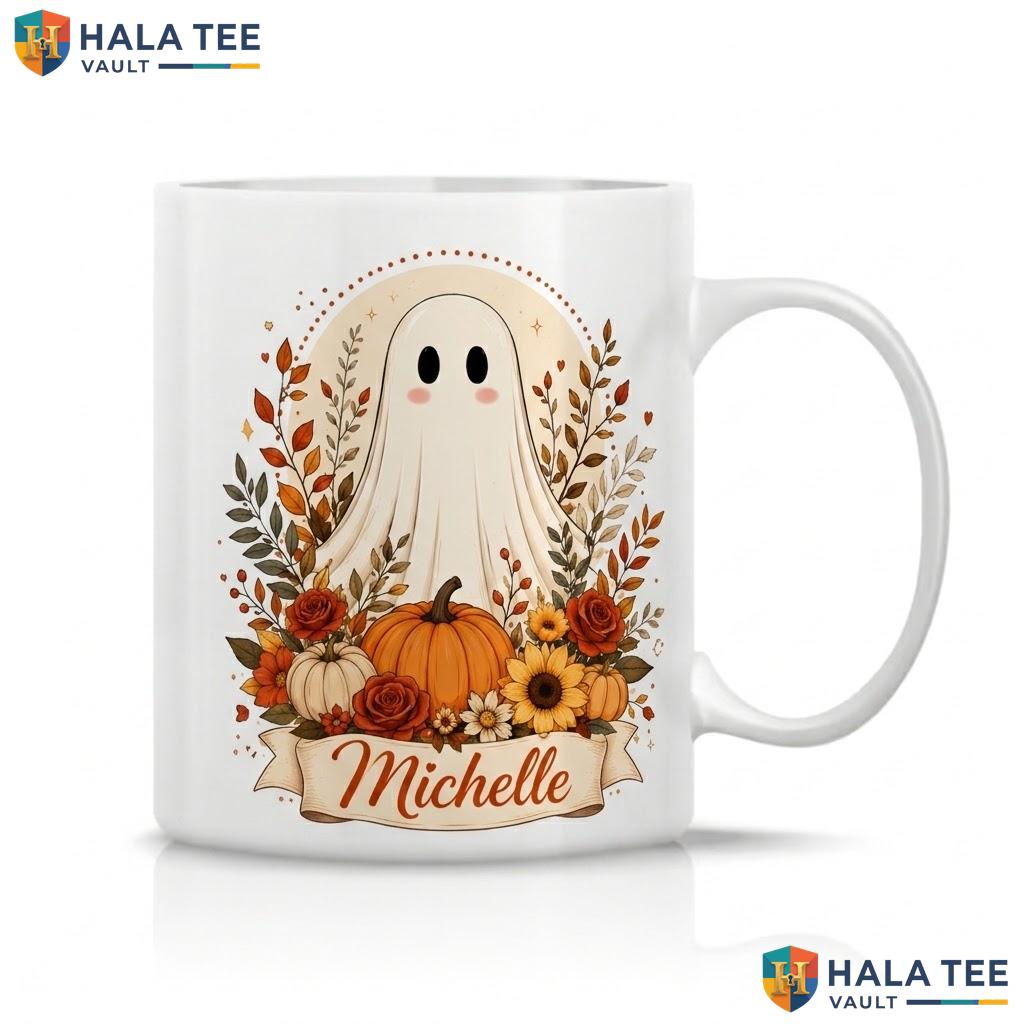 Autumn Ghost Thanksgiving Mug Personalized Cute Fall Ceramic Coffee Cup