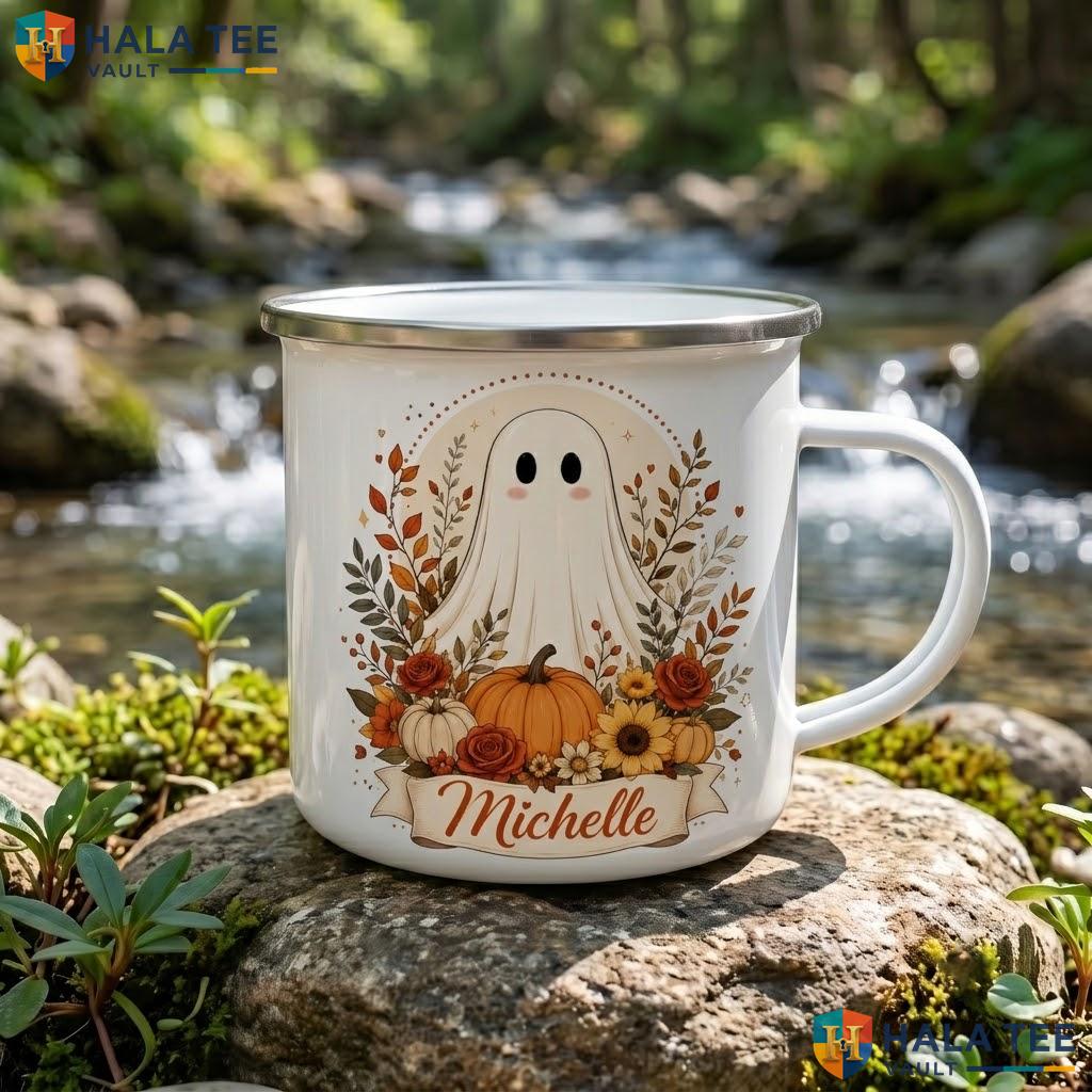 Autumn Ghost Thanksgiving Mug Personalized Cute Fall Ceramic Coffee Accent Mug