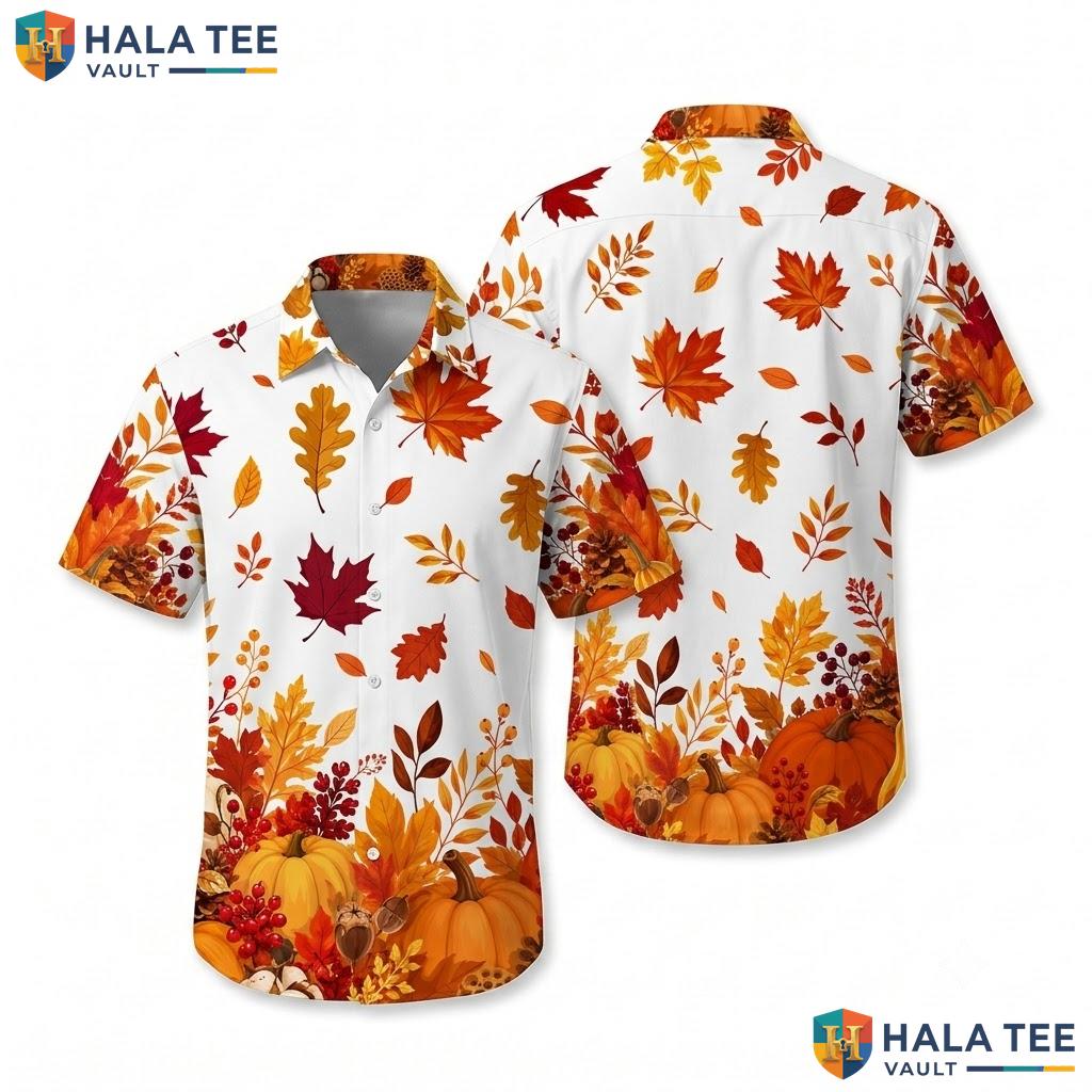 Autumn Leaves Festive Hawaiian Shirt Thanksgiving Casual Pumpkin Apparel