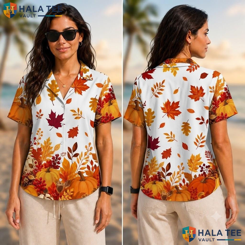 Autumn Leaves Festive Hawaiian Shirt Thanksgiving Casual Pumpkin Apparel Adult