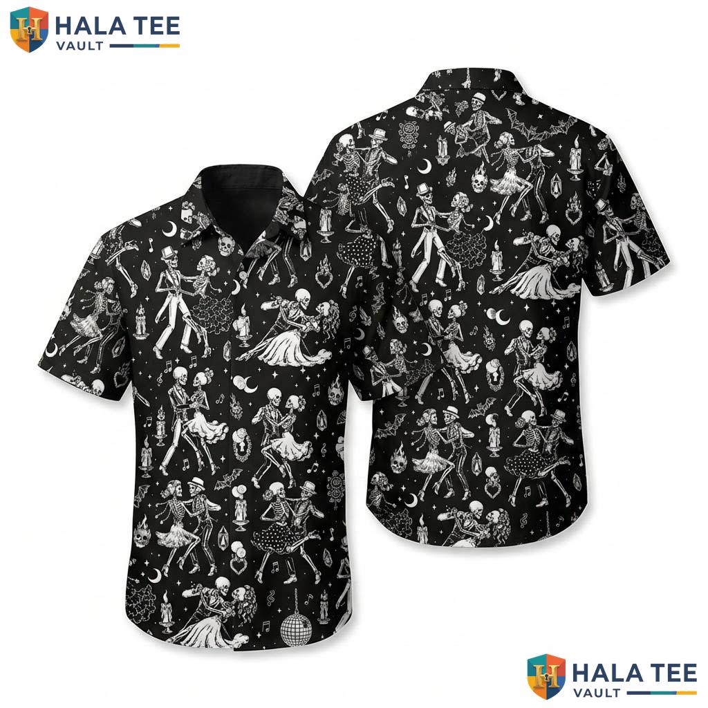 Ballroom Skeleton Halloween Hawaiian Shirt Gothic Vintage Aloha Top