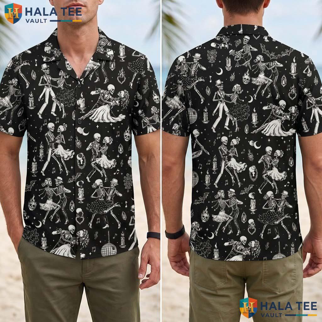 Ballroom Skeleton Halloween Hawaiian Shirt Gothic Vintage Aloha Top Adult