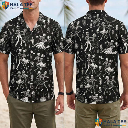 Ballroom Skeleton Halloween Hawaiian Shirt Gothic Vintage Aloha Top Adult