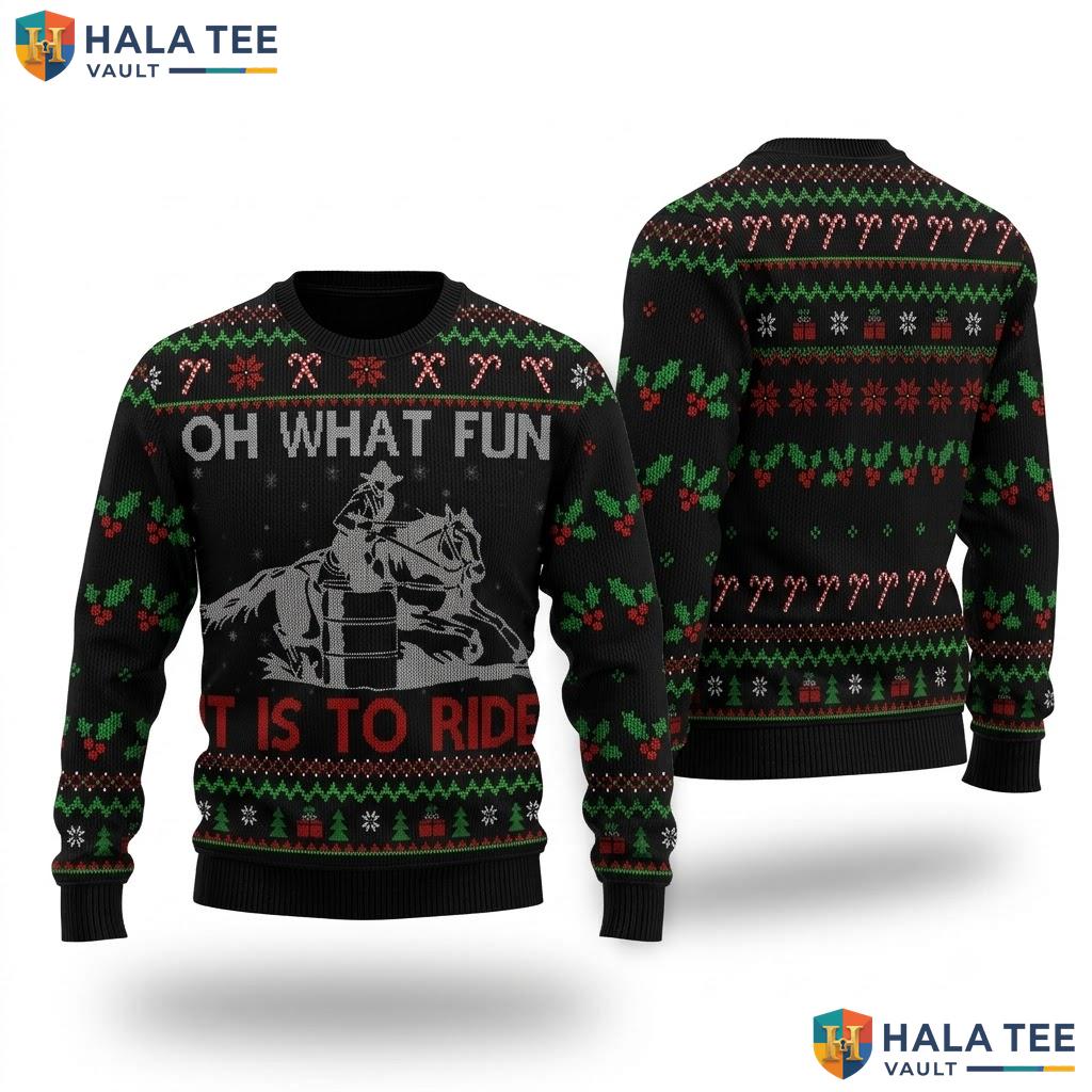 Barrel Racing Horse Ugly Christmas Sweater What Fun Ride Holiday Top