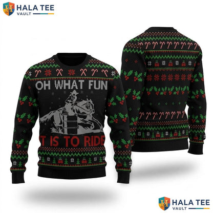 Barrel Racing Horse Ugly Christmas Sweater What Fun Ride Holiday Top