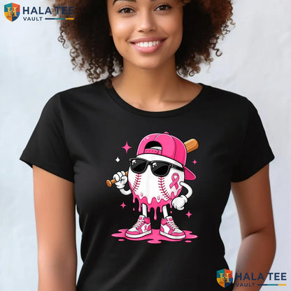 Baseball Drip Pink Ribbon TShirt Breast Cancer Awareness Boys Kids