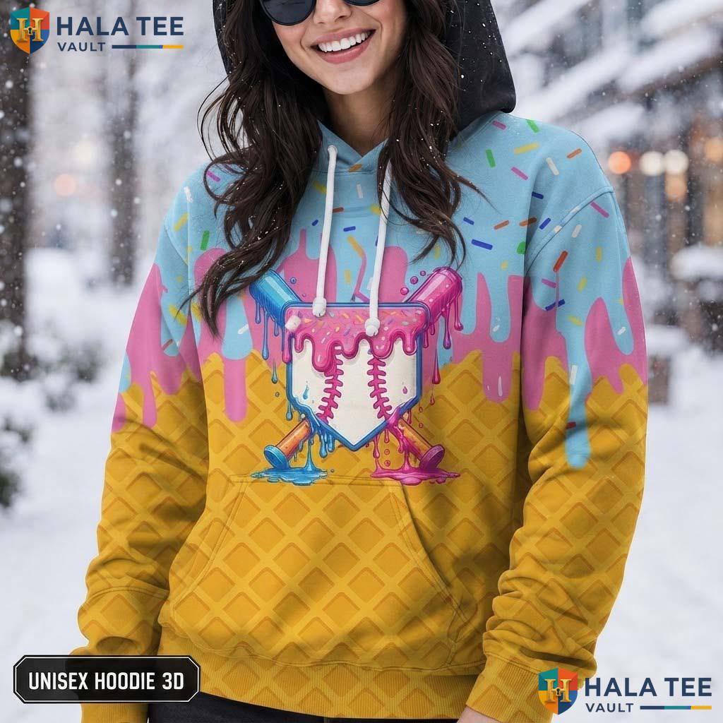 Baseball Dripping AOP Hoodie Warm Thick Sweatshirt Boys Girls Pullover