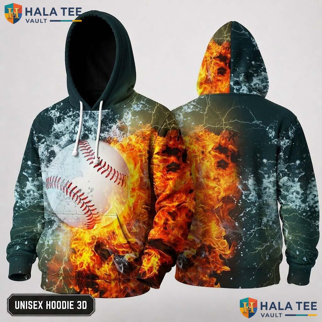 Baseball Fire Kids 3D Hoodie Warm Thick Sweatshirt Boys Girls Apparel