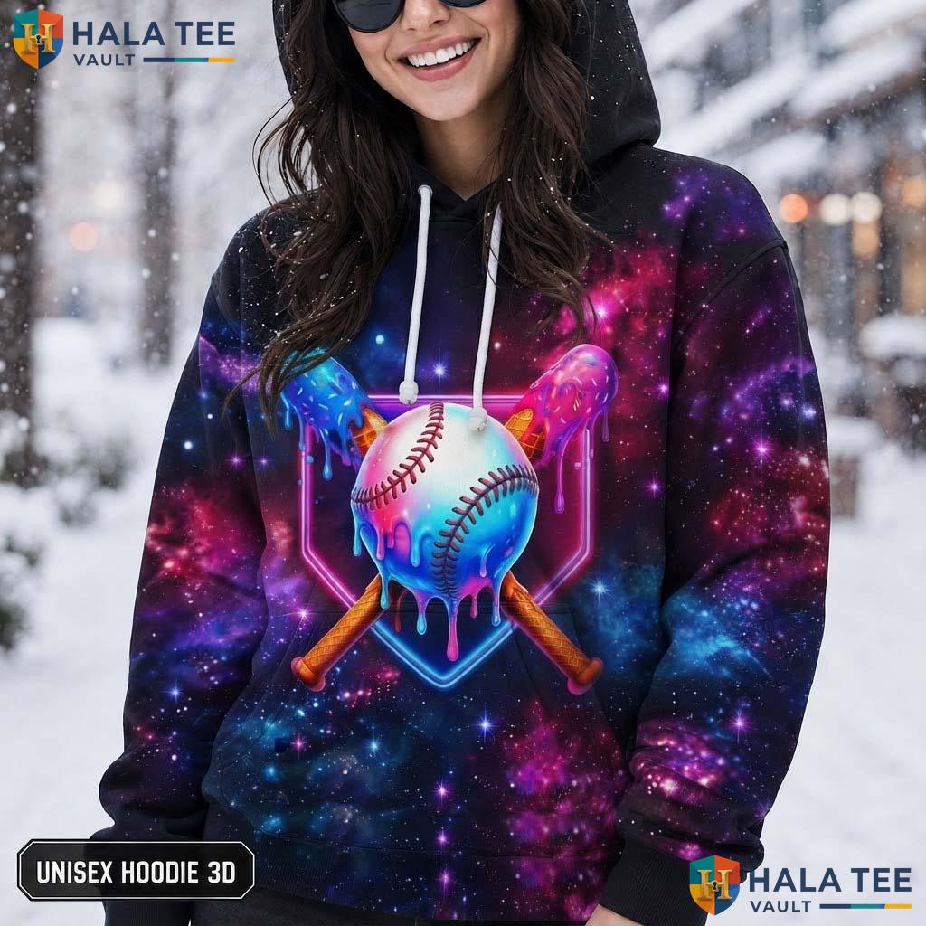 Baseball Galaxy AOP Hoodie Warm Thick Sweatshirt Boys Girls Pullover