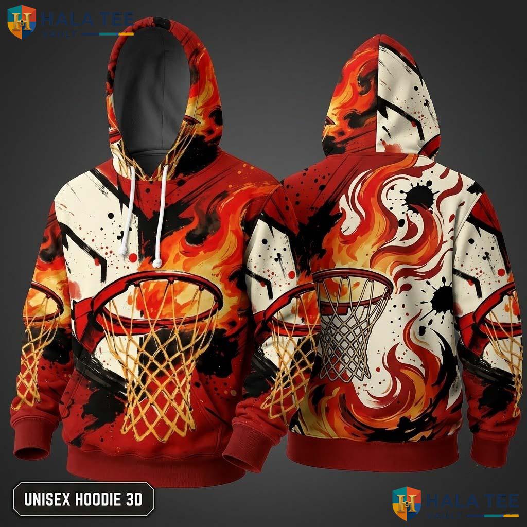 Basketball Flames Sports Thanksgiving 3D Hoodie Cool Vibrant Pullover