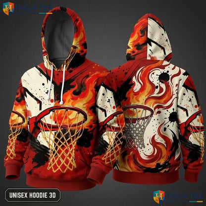 Basketball Flames Sports Thanksgiving 3D Hoodie Cool Vibrant Pullover