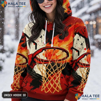 Basketball Flames Sports Thanksgiving 3D Printed Hoodie Cool Vibrant Pullover