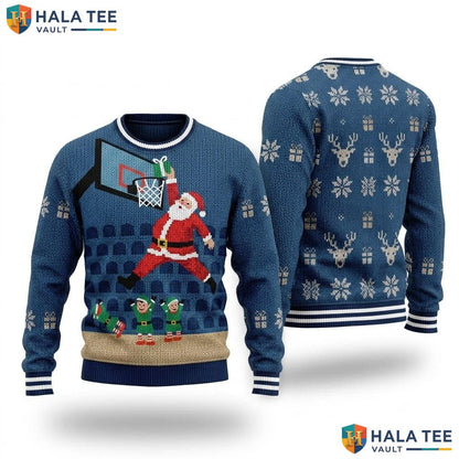 Basketball Santa Elves Ugly Xmas Sweater Funny Mens Christmas Graphic