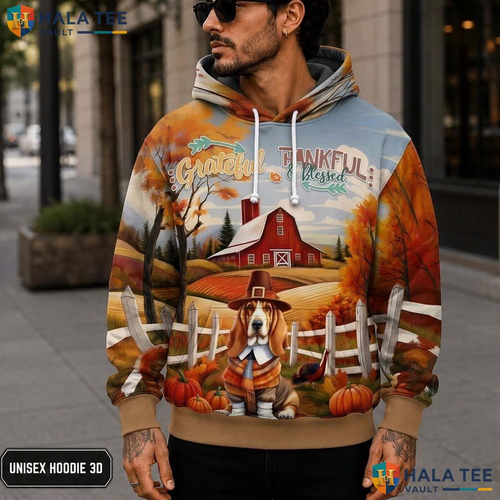 Basset Hound Blessed Thanksgiving 3D Printed Hoodie Grateful Thankful Fall
