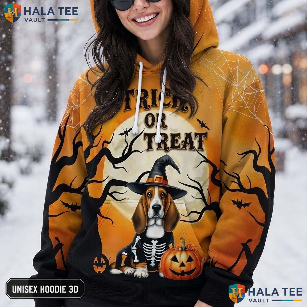 Basset Hound Skeleton 3D Printed Hoodie Cute Trick Or Treat Halloween Graphic
