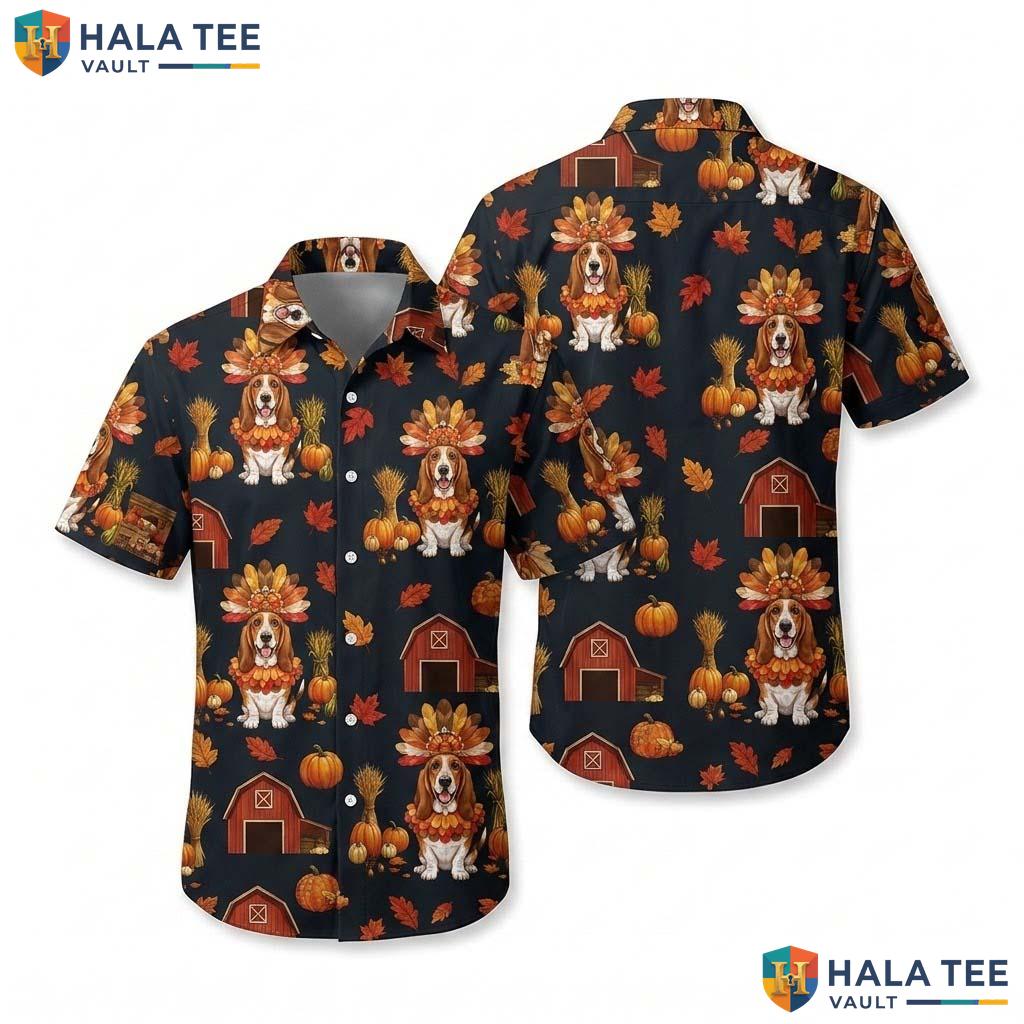 Basset Hound Thanksgiving Hawaiian Shirt Turkey Costume Fall Apparel