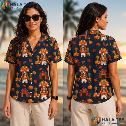 Basset Hound Thanksgiving Tropical Shirt Turkey Costume Fall Apparel