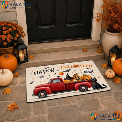 Bats Pumpkin Truck Halloween Doormat Funny Welcome Entryway Porch Floor Rug