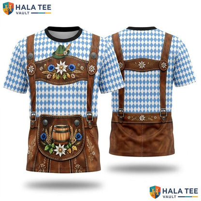 Bavarian Oktoberfest Blue 3D Shirt Mens German Holiday Festival Cosplay Top