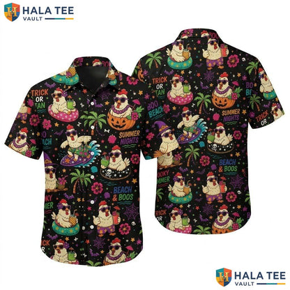 Beach Chicken Halloween Hawaiian Shirt Spooky Fall Pumpkin Aloha Top
