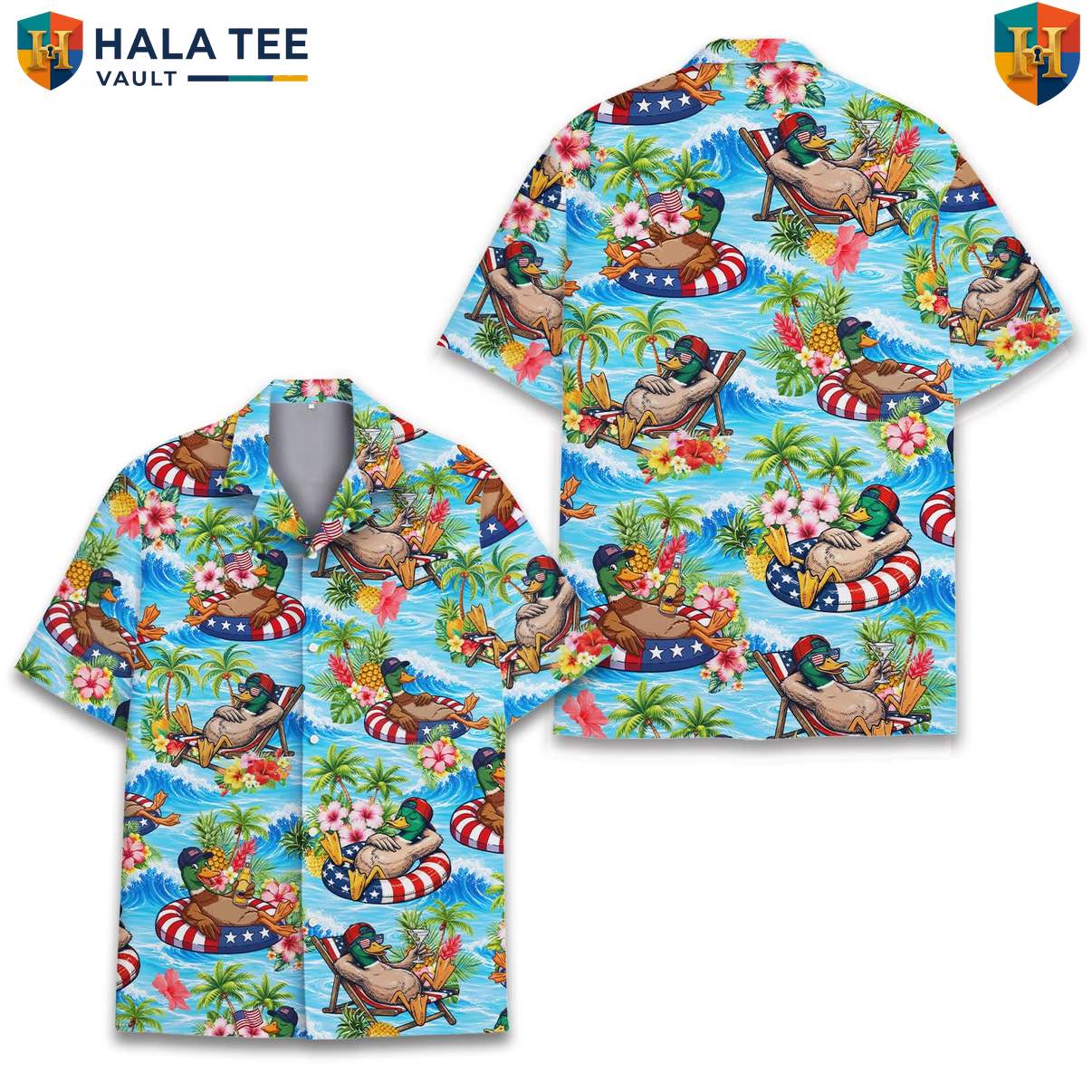 Beach Patriotic Duck Aloha Shirt Mens Fourth Of July Cruise Holiday Apparel